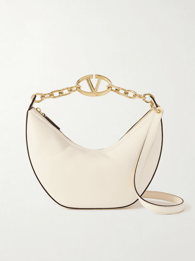 Valentino Garavani Ivory Leather Small Hobo Vlogo Shoulder Women's Bag