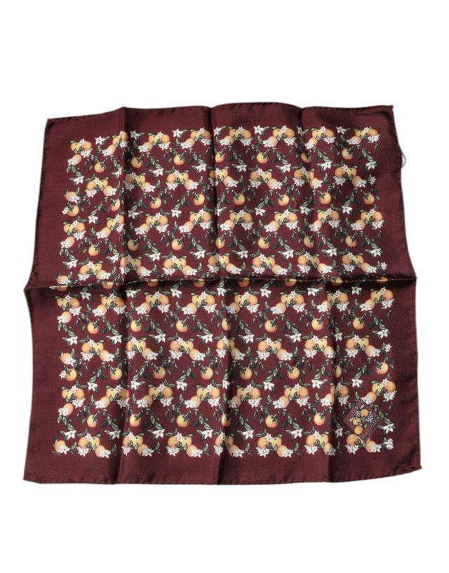Dolce & Gabbana Maroon Oranges Silk Square Handkerchief Men's Scarf