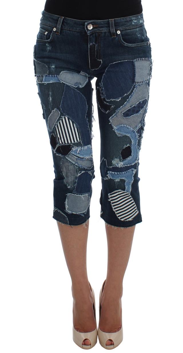 Dolce & Gabbana Stretch Blue Patchwork Jeans Women's Shorts