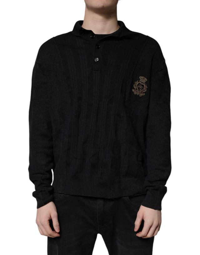 Dolce & Gabbana Black Heraldic Silk Buttoned Pullover Men's Sweater (Pre-Owned)