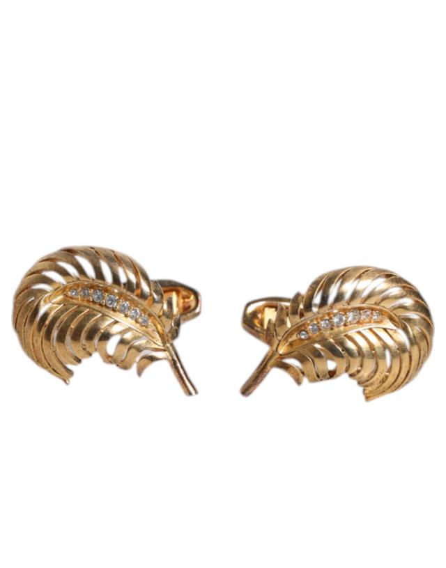 Dolce & Gabbana Gold 925 Sterling Silver Crystal Leaf Accessory Men's Cufflink (Pre-Owned)
