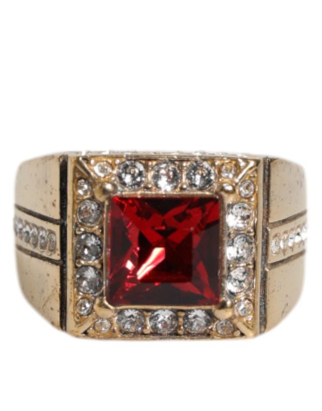 Dolce & Gabbana Gold Tone Sterling Silver 925 Crystals Men's Ring (Pre-Owned)