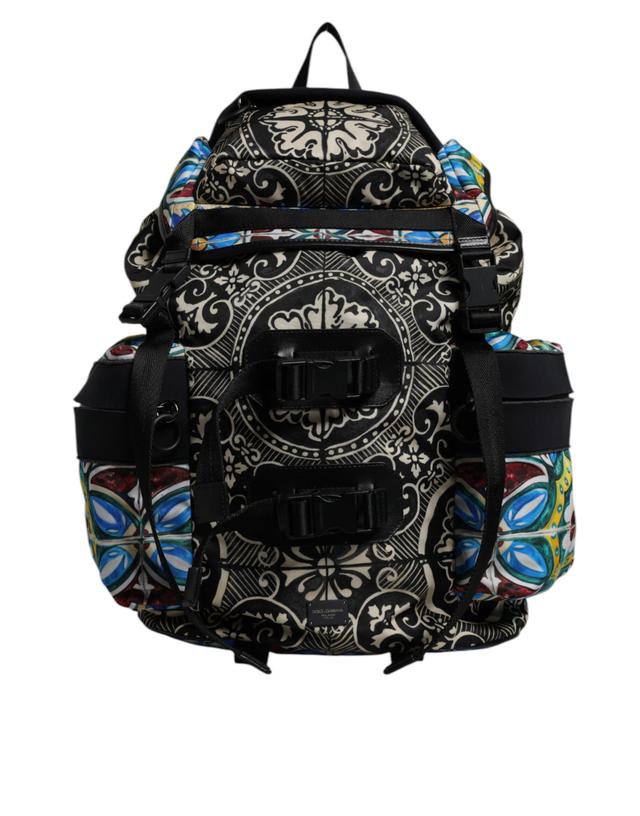 Dolce & Gabbana Multicolor Maiolica Print Nylon Backpack Men's Bag