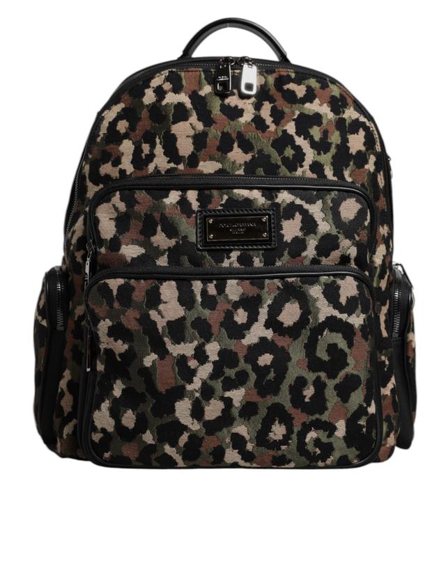 Dolce & Gabbana Multicolor Leopard Print DG Logo Plaque Men Backpack Men's Bag
