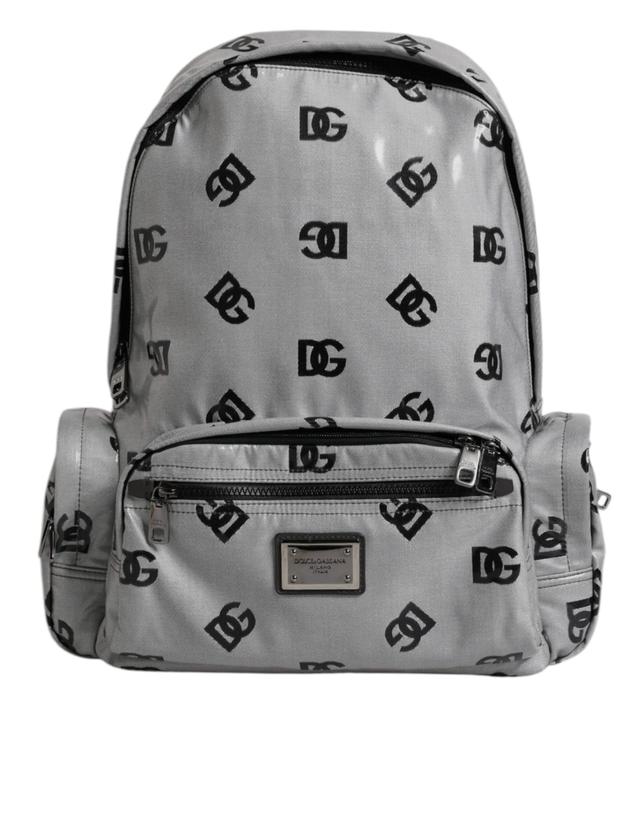 Dolce & Gabbana Polyester Gray Black DG Logo Plaque Backpack Men's Bag