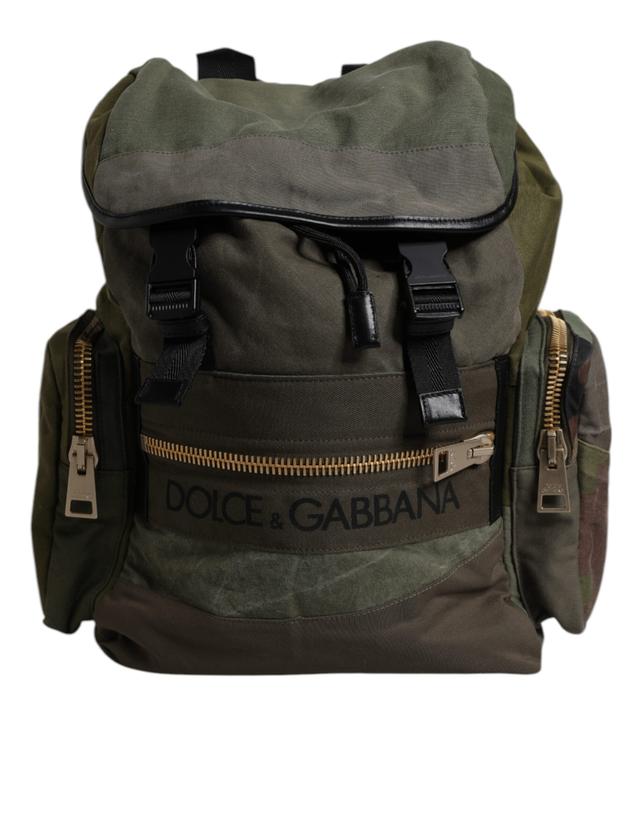 Dolce & Gabbana Military Green Patchwork School Backpack Men's Bag