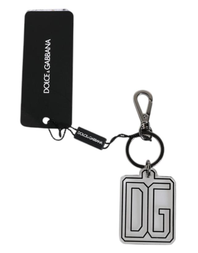 Dolce & Gabbana Gray Black DG Rubber Logo Silver Men's Keychain Men's Keyring