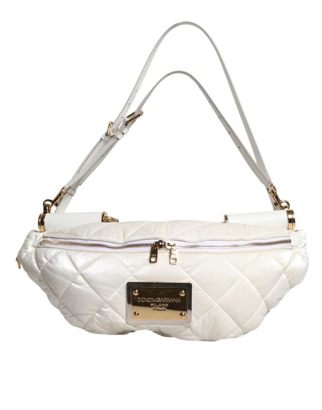 Dolce & Gabbana White Quilted Logo Plaque Belt Waist Fanny Pack Women's Bag (Pre-Owned)