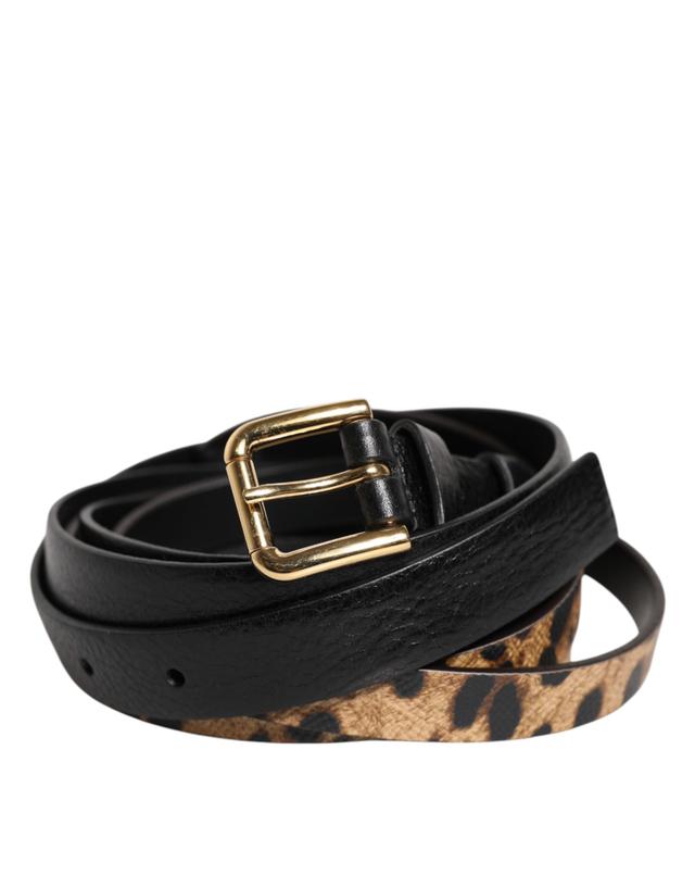 Dolce & Gabbana Black Leopard Classic Gold Metal Buckle Men's Belt (Pre-Owned)