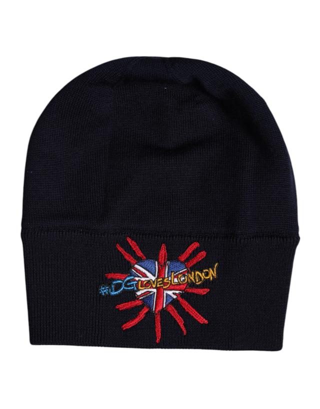 Dolce & Gabbana Black Wool #DGLovesLondon Winter Beanie Men's Hat (Pre-Owned)