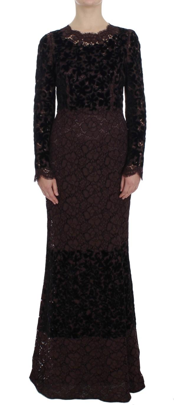 Dolce & Gabbana Purple Floral Lace Ricamo Maxi Women's Dress