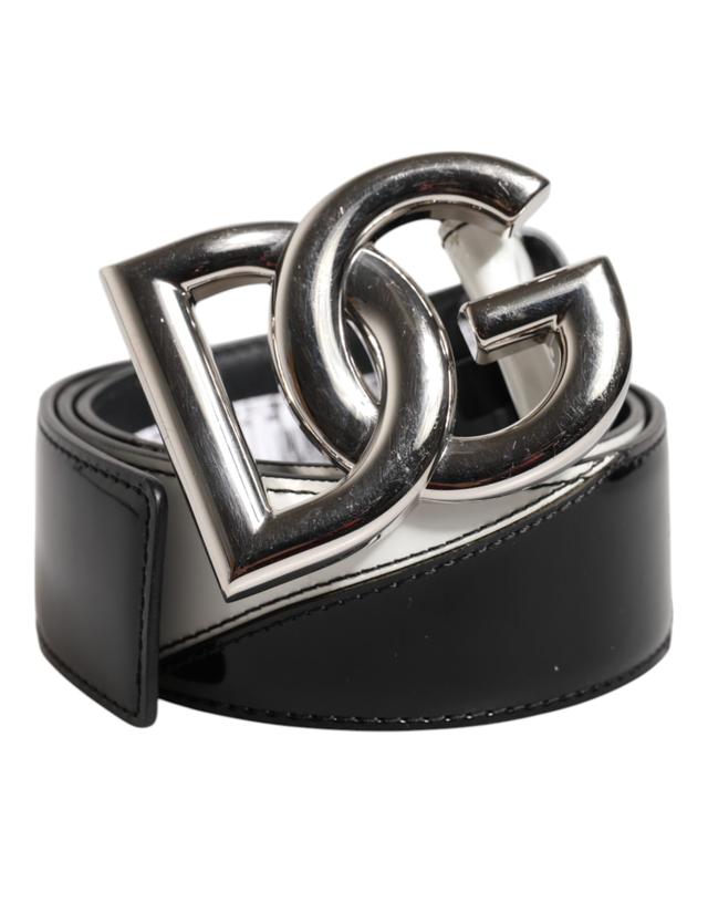 Dolce & Gabbana Black White Leather DG Metal Buckle Women's Belt (Pre-Owned)