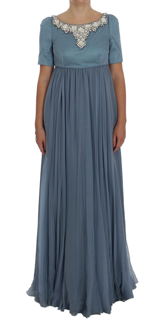 Dolce & Gabbana Blue Silk Crystal Sheath Gown Ball Women's Dress