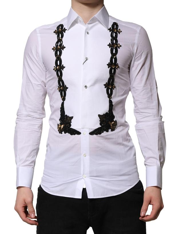 Dolce & Gabbana White GOLD Embellished Formal Men Dress Men's Shirt (Pre-Owned)