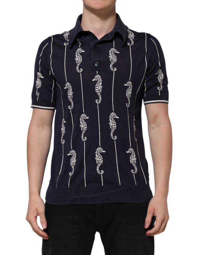 Dolce & Gabbana Dark Blue Sea Horse Collared Polo Men's T-shirt (Pre-Owned)