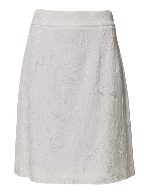 Dolce & Gabbana White Floral Brocade A-line High Waist Women's Skirt (Pre-Owned)