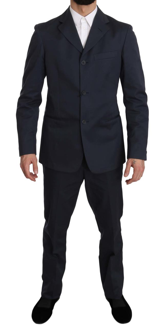 Romeo Gigli Two Piece 3 Button Cotton Blue Solid Men's Suit