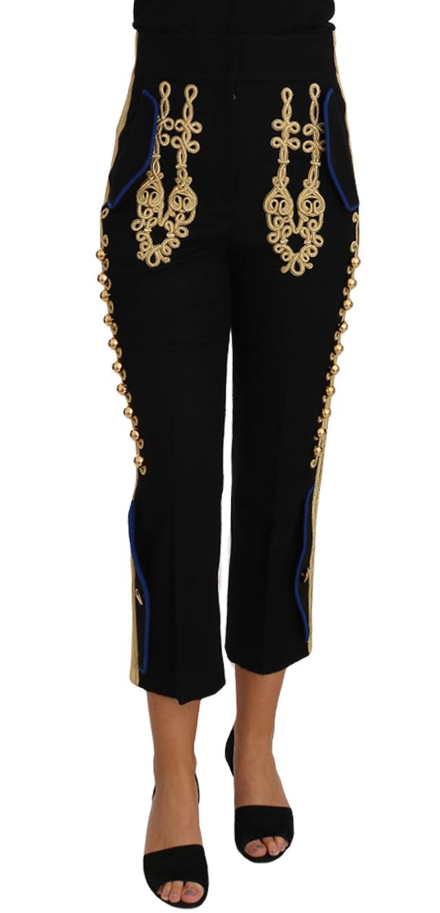 Dolce & Gabbana Military Embellished Women'ss Black Gold Dress Women's Pant