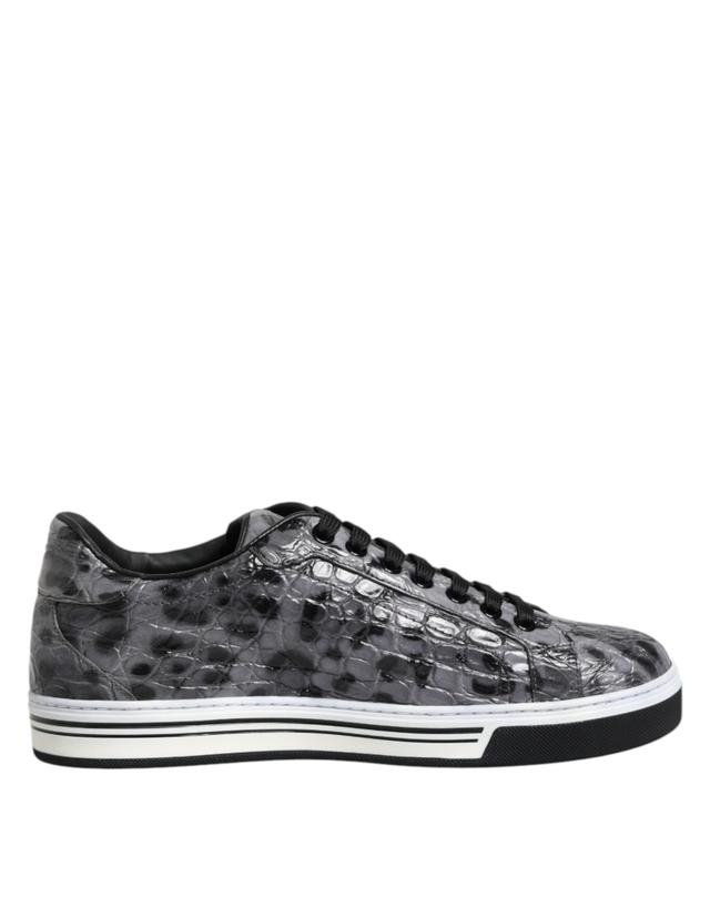 Dolce & Gabbana Gray Leather Leopard Low Top Sneakers Men's Shoes (Pre-Owned)