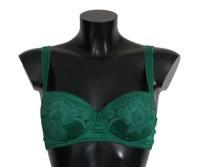 Dolce & Gabbana Green Silk Stretch Floral Lace Bra Women's Underwear