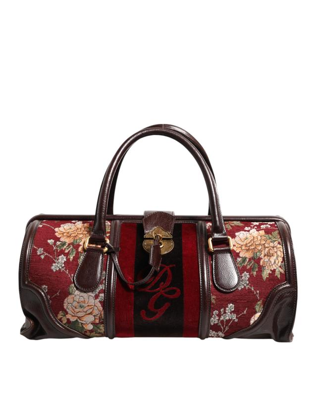 Dolce & Gabbana Multicolor Leather Jacquard Velvet Travel Duffle Men's Bag (Pre-Owned)
