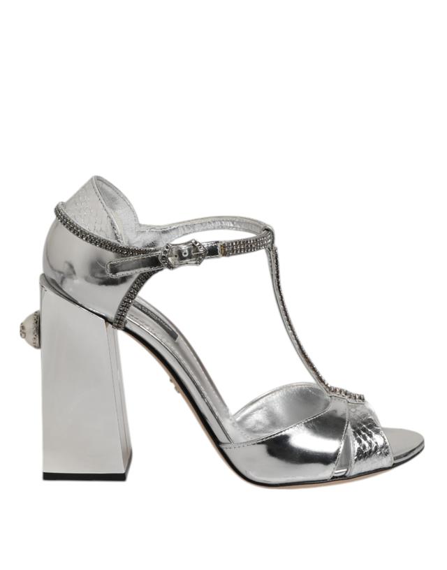 Dolce & Gabbana Silver Leather T-strap Heels Sandals Women's Shoes (Pre-Owned)