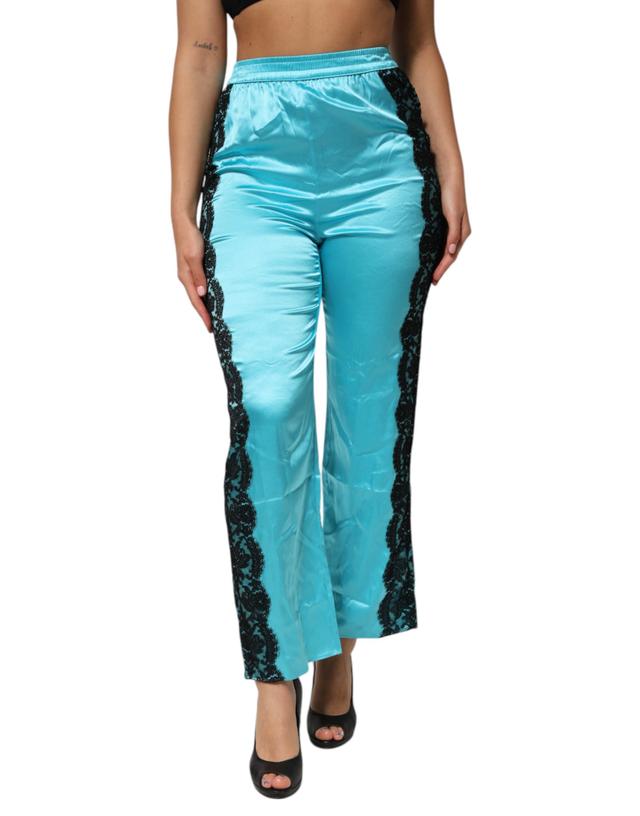 Dolce & Gabbana Blue Silk Garterized Straight Women Pajama Women's Pants (Pre-Owned)