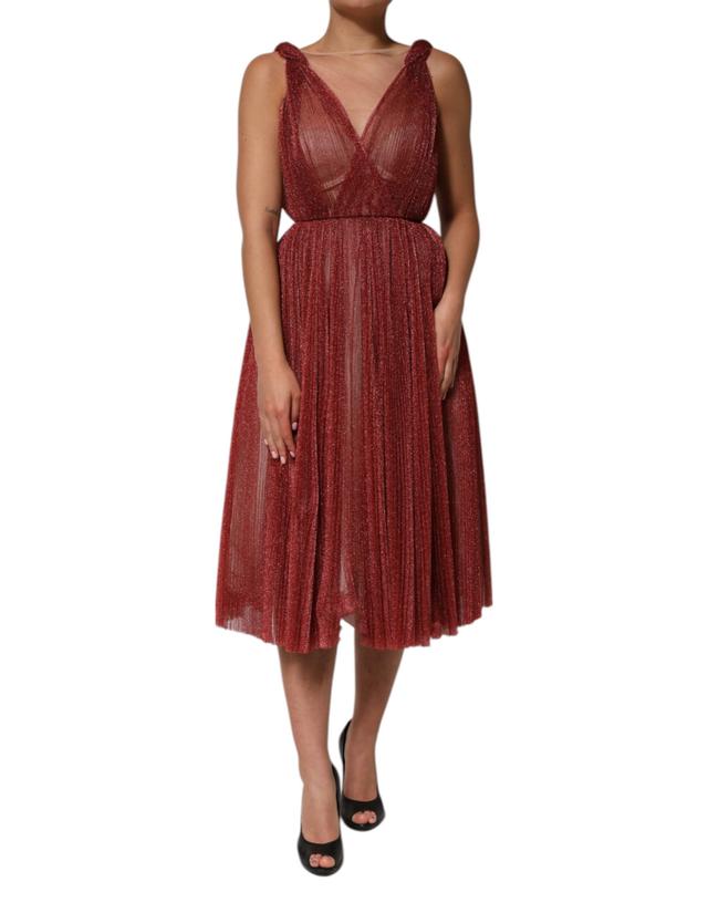 Dolce & Gabbana Burgundy Mesh Sleeveless Midi A-line Women's Dress (Pre-Owned)