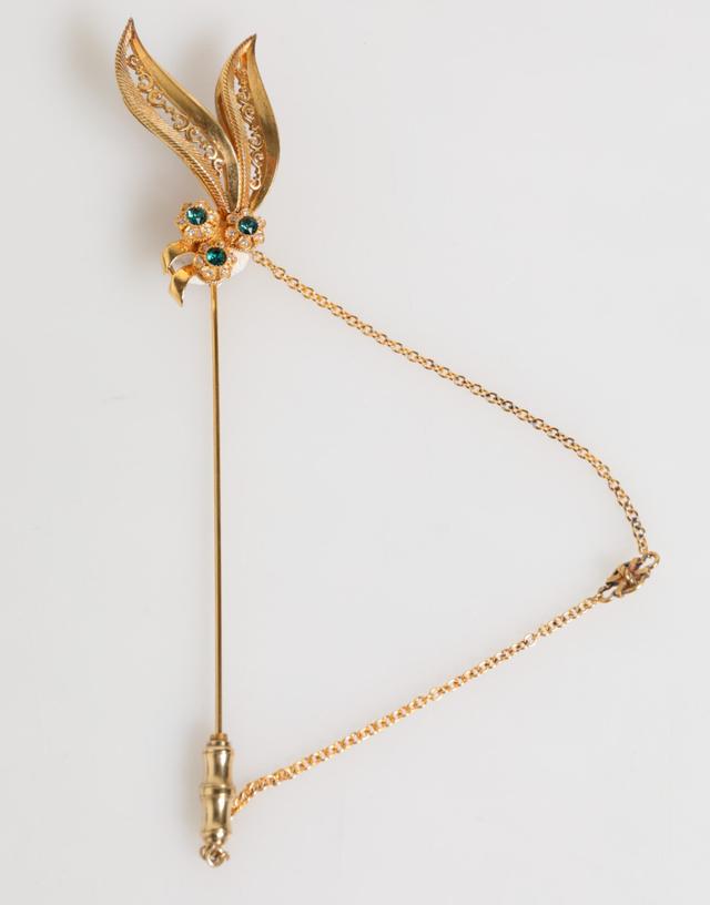 Dolce & Gabbana Gold Tone 925 Sterling Silver Crystal Chain Pin Men's Brooch