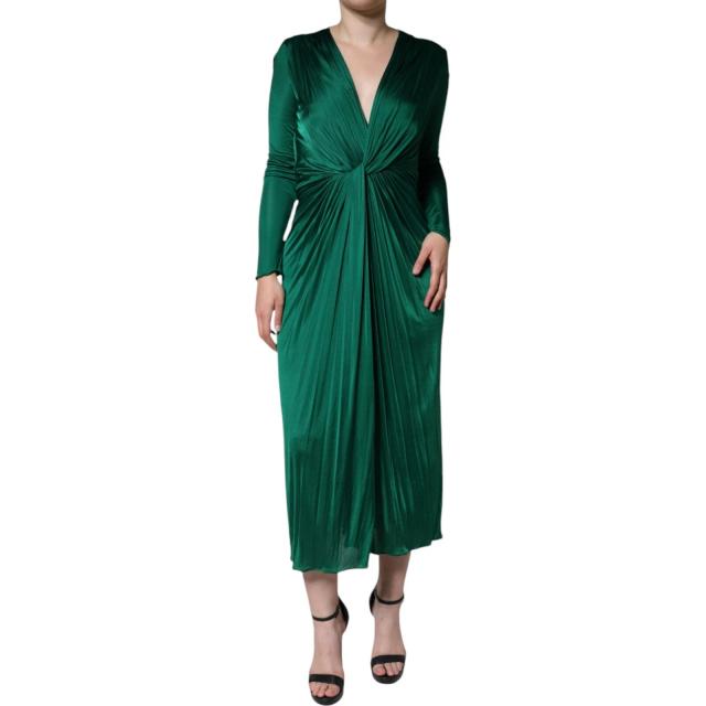 Dolce & Gabbana Dark Green Viscose Long Sleeve Midi Women's Dress (Pre-Owned)