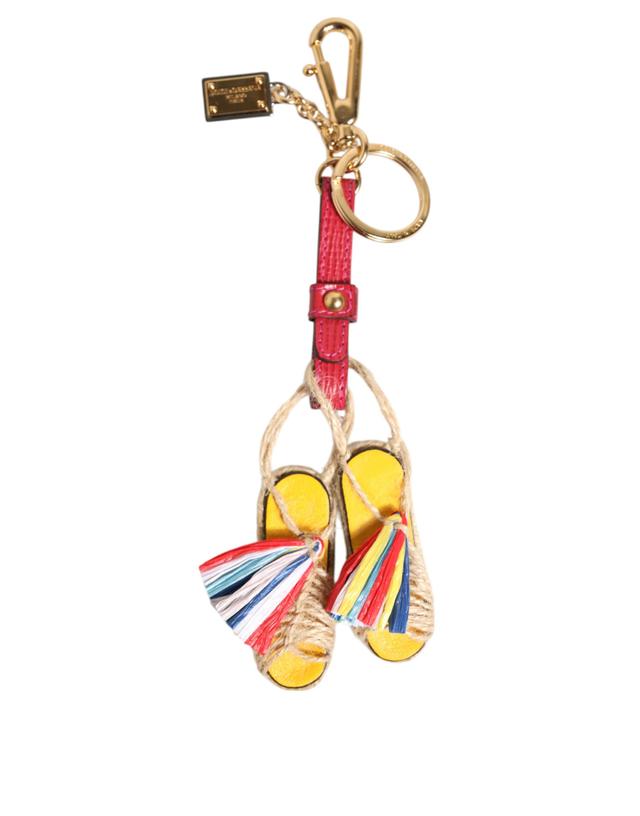 Dolce & Gabbana Red Yellow Mini Espadrille Style Charm Keychain Women's Keyring