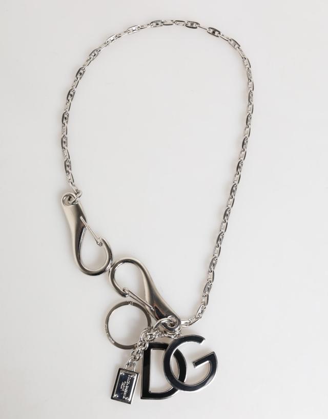 Dolce & Gabbana Silver DG Logo Key Holder Keychain Bag Charm Men's Keyring