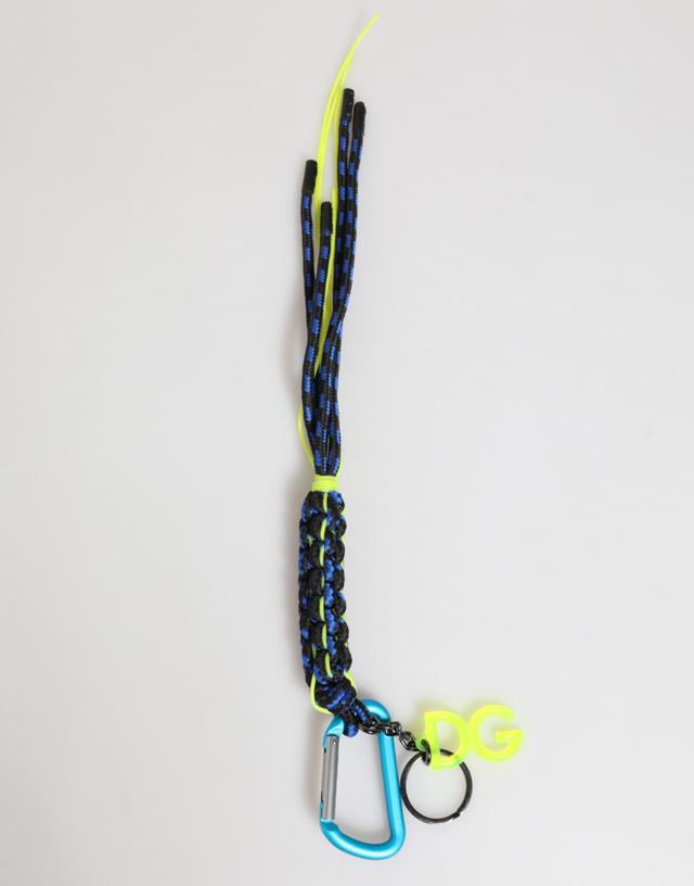 Dolce & Gabbana Blue Yellow Leather Tape String DG Logo Keychain Men's Keyring (Pre-Owned)