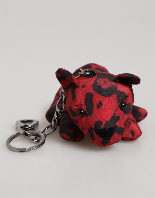 Dolce & Gabbana Red Black Polyester Animal Silhouette Bag Keychain Men's Keyring