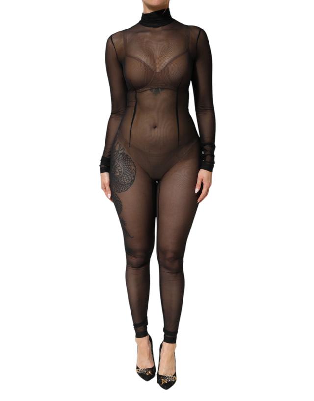 Dolce & Gabbana Black Sheer Mesh Long Sleeve Jumpsuit Bodysuit Women's Dress (Pre-Owned)