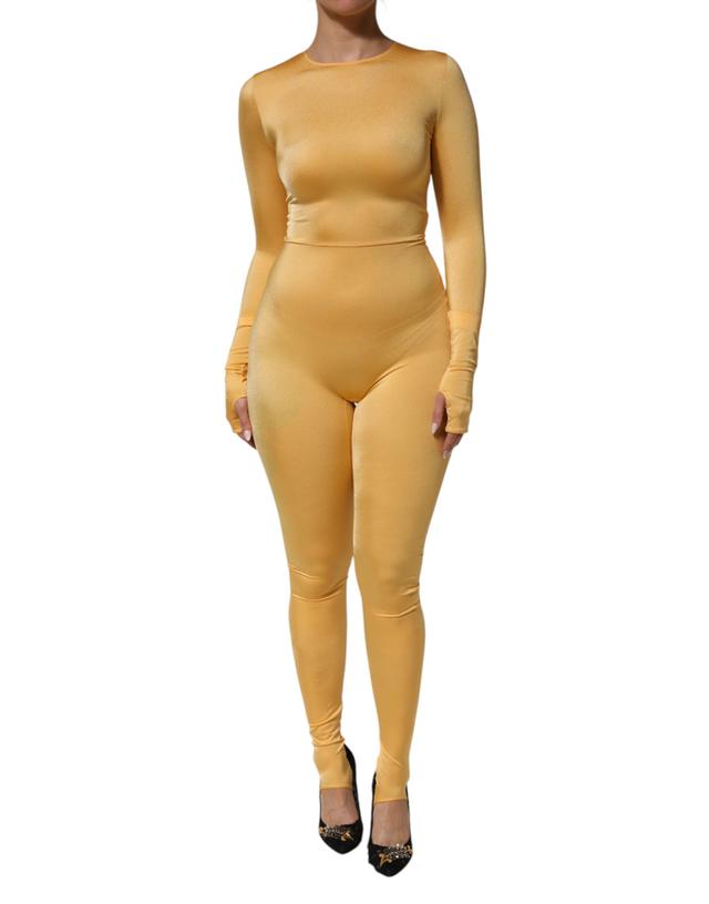 Dolce & Gabbana Gold Yellow Stretch Long Sleeve Bodysuit Women's Dress (Pre-Owned)