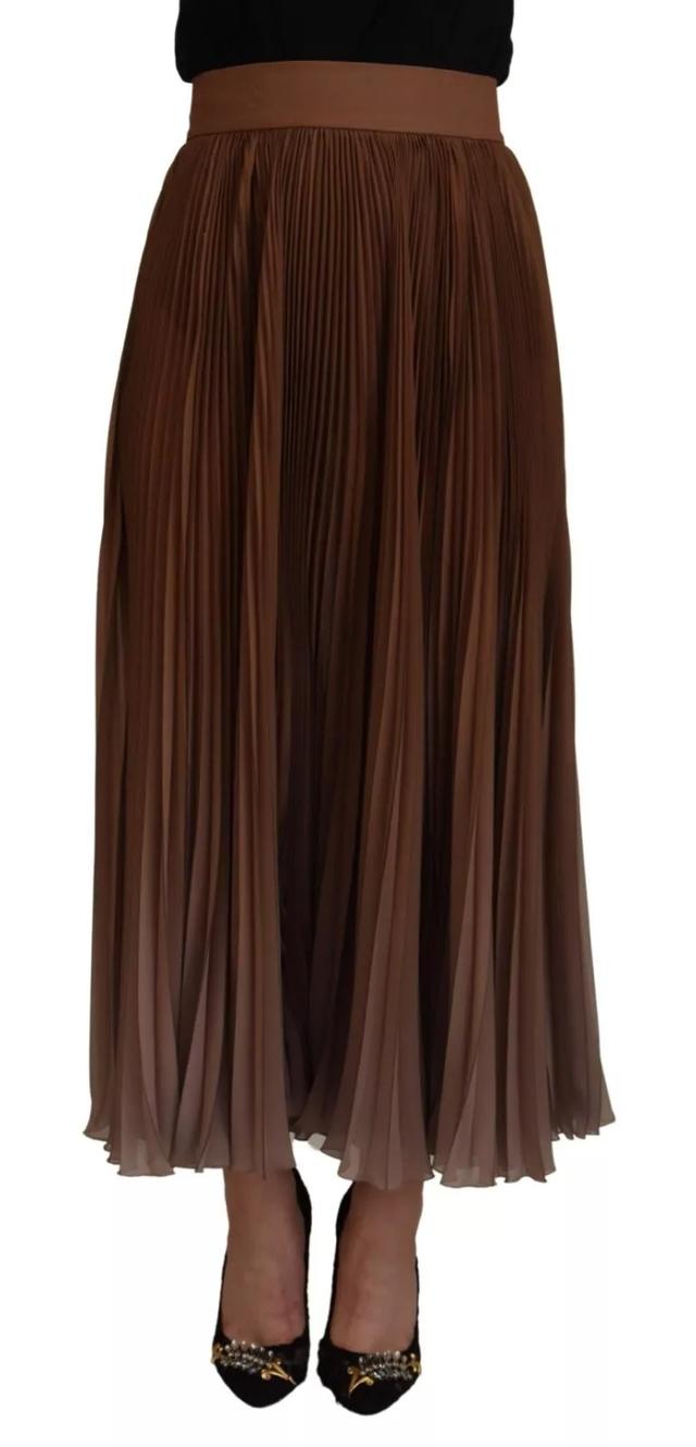 Dolce & Gabbana Beige Longuette Plisse Chiffon Midi Women's Skirt (Pre-Owned)