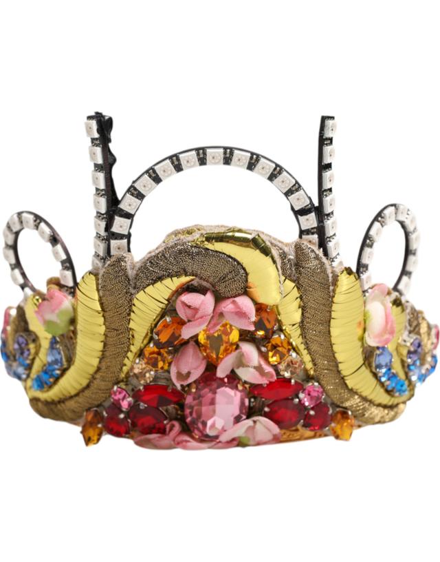 Dolce & Gabbana Gold Brass Crystal Embellished Headpiece Crown Women's Tiara (Pre-Owned)