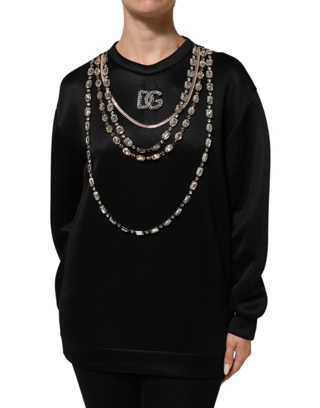 Dolce & Gabbana Black Necklace Crystal DG Logo Sweatshirt Women's Sweater (Pre-Owned)