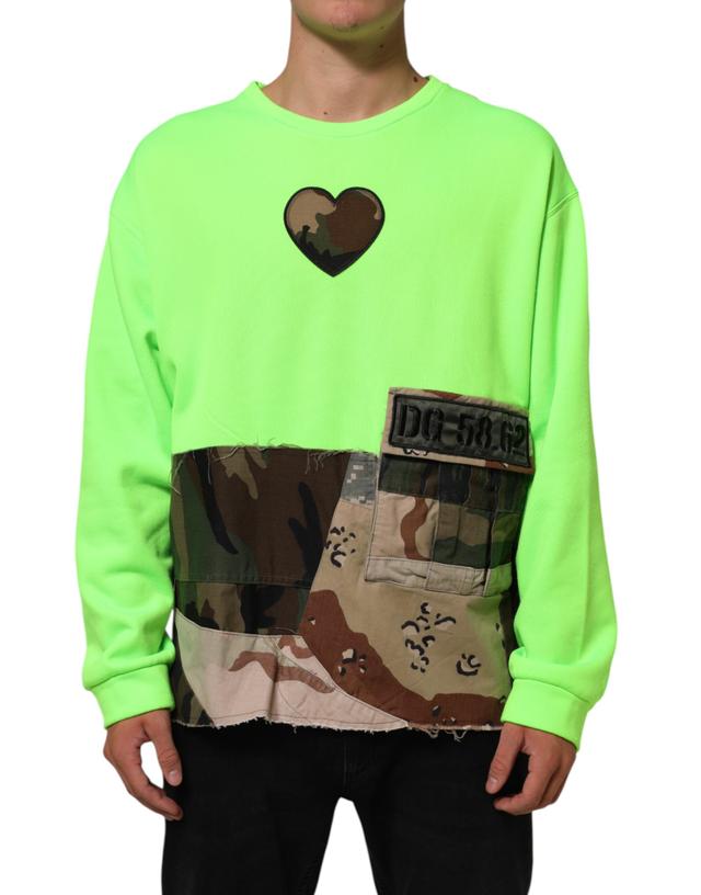 Dolce & Gabbana Green Patchwork Heart Men Sweatshirt Men's Sweater (Pre-Owned)