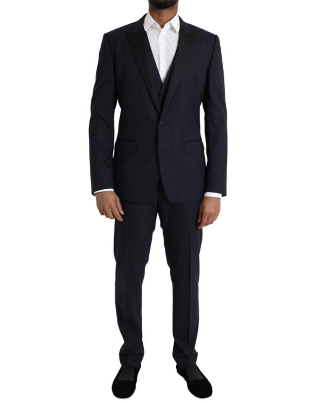 Dolce & Gabbana Blue Wool MARTINI 1 Button Men 3 Piece Men's Suit (Pre-Owned)