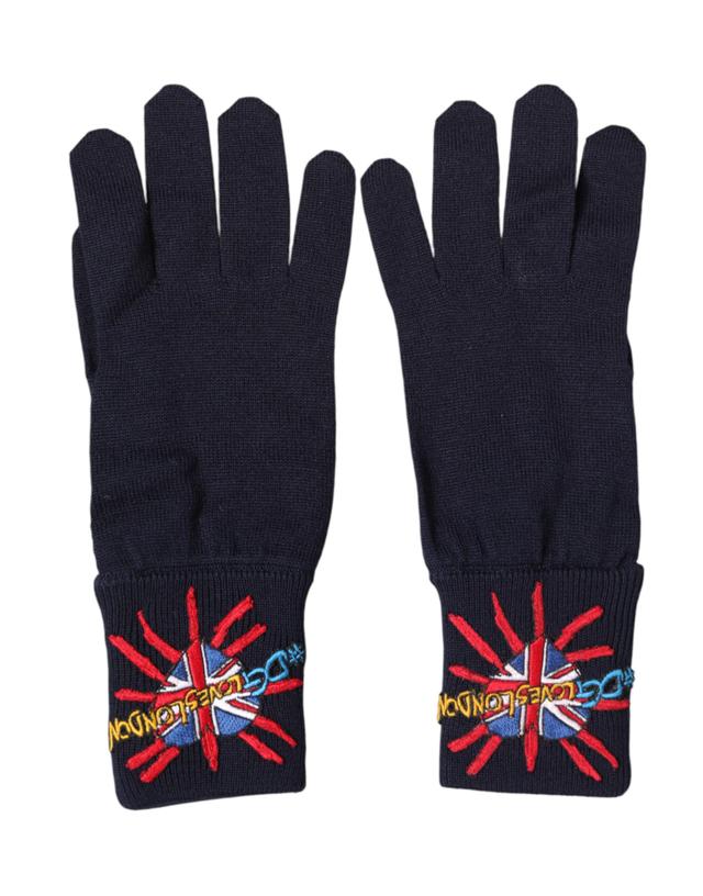 Dolce & Gabbana Blue Wool Knit #DMen'sLondon Embroidered Mitten Men's Gloves
