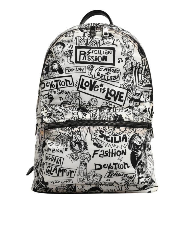 Dolce & Gabbana Black White Graffiti Print School Backpack Men Borse Men's Bag (Pre-Owned)