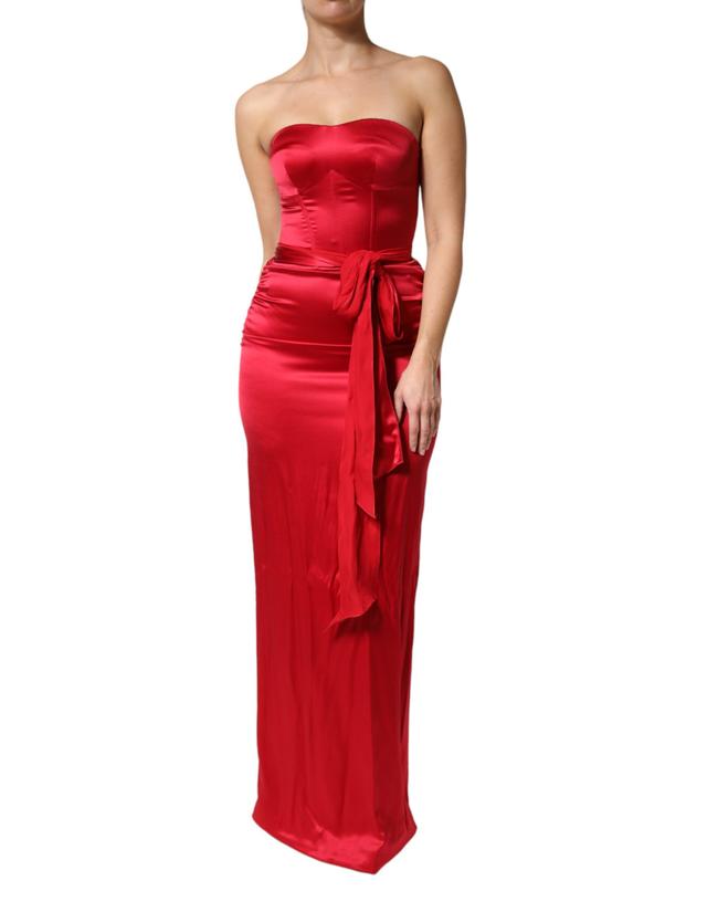 Dolce & Gabbana Red Silk Strapless Sheath Long Gown Women's Dress (Pre-Owned)