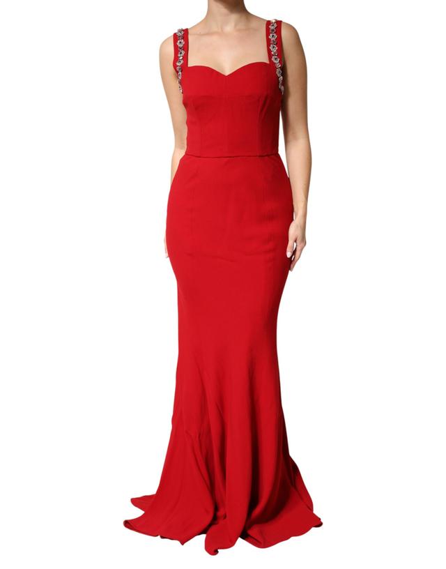 Dolce & Gabbana Red Embellished Bodycon Long Gown Women's Dress (Pre-Owned)