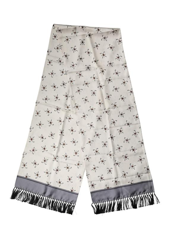 Dolce & Gabbana White Printed Fringes Wrap Foulard Men 183cm x 33cm Men's Scarf (Pre-Owned)