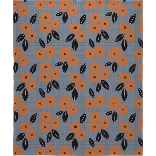 Fleece Photo Blankets: Ingrid Floral - Orange on Blue Blanket, Fleece, 50x60, Blue, True Blue