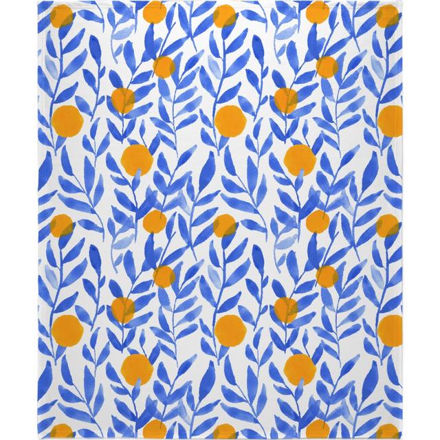 Modern Lemon Fleece Throw Blanket - Blue Citrus Pattern