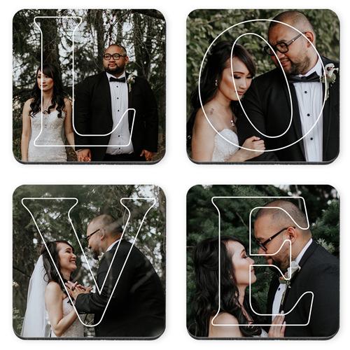 Coasters: Love Overlay, Set of 4, White