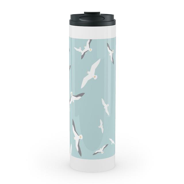 Travel Mugs: Flying Seagulls - Blue Stainless Mug, White, 20oz, Blue, Tru